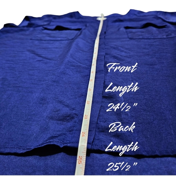 Chico's Sz 3 (XL/16) Blue Button Front Blouse Top Short Sleeve Satin Look Pocket - Picture 10 of 11